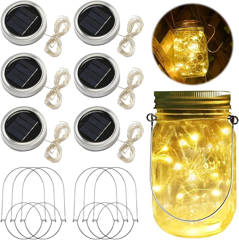 6er Set Solar-Mason Jar Lampen mit 30 LED für den Garten