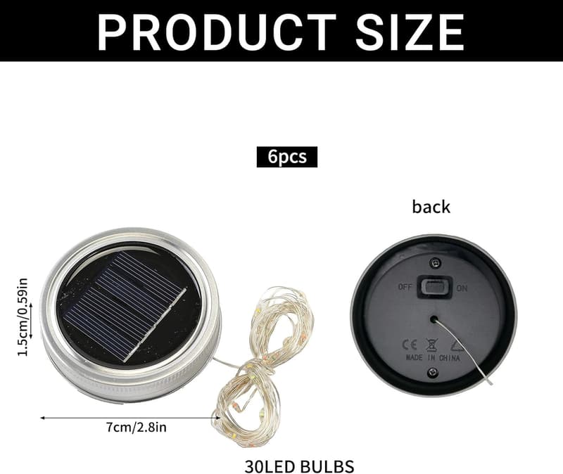 6er Set Solar-Mason Jar Lampen mit 30 LED für den Garten