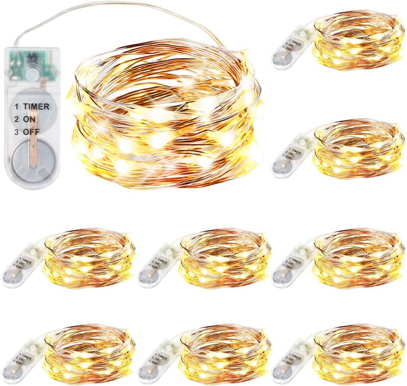 Weihnachtsdekoration: 9er-Pack batteriebetriebene Kupferdraht-Lichterketten, 2m, 20 LEDs, wasserdicht