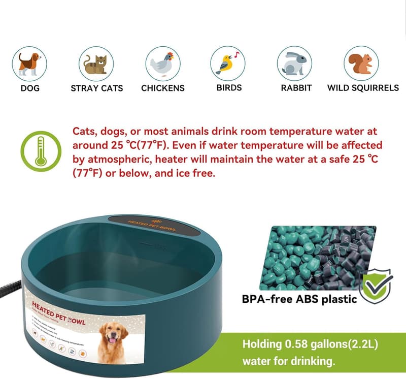 Beheizter Wassernapf 2,2 L für Hunde, Katzen und Kaninchen