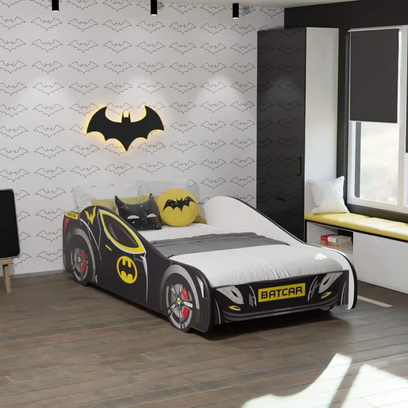 Kinder Autobett Batman 70x140 cm mit Rausfallschutz, schwarz