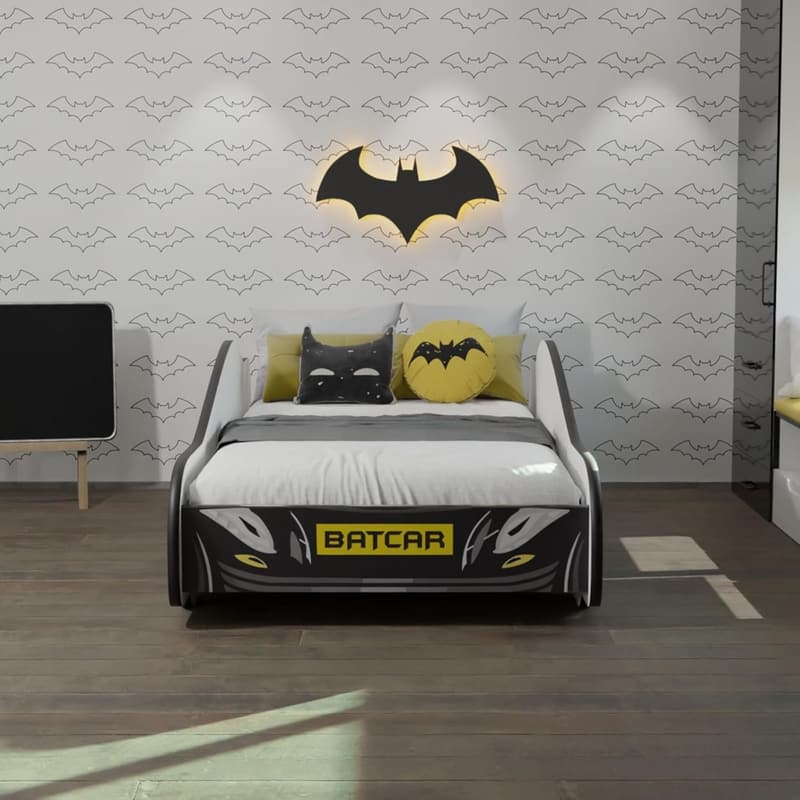 Kinder Autobett Batman 70x140 cm mit Rausfallschutz, schwarz