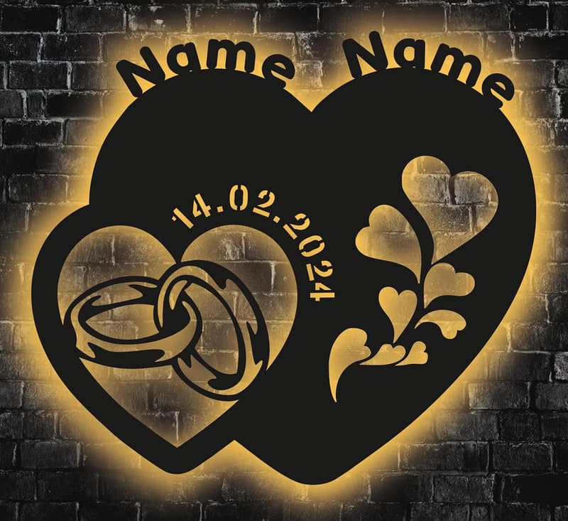 Personalisiertes LED-Hochzeitsgeschenk mit Namen und Datum in 12 Farben