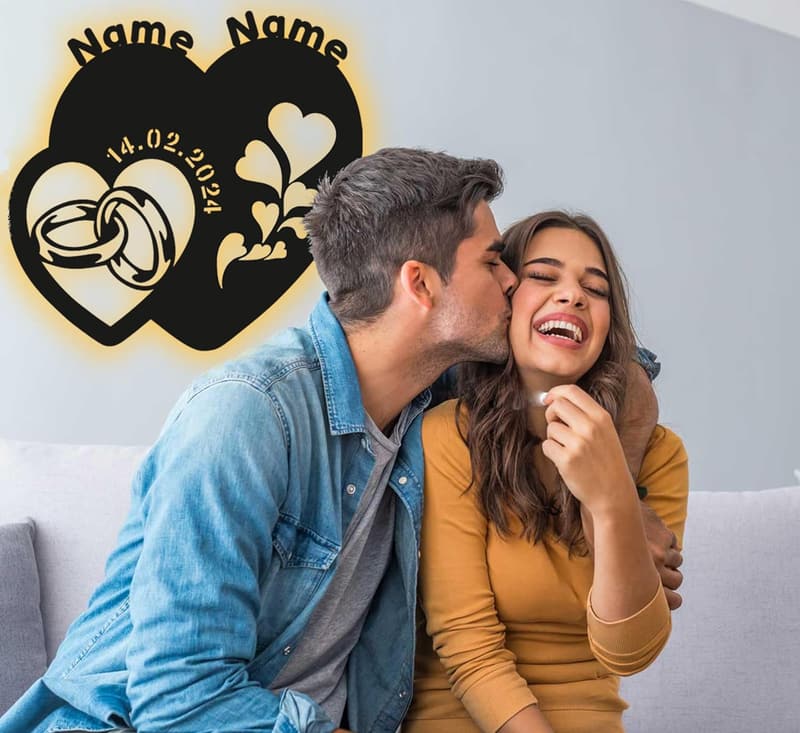 Personalisiertes LED-Hochzeitsgeschenk mit Namen und Datum in 12 Farben