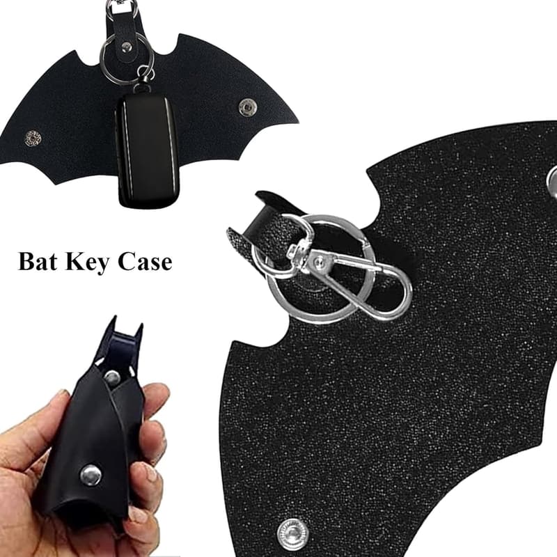 Bat-man Schlüsselanhänger aus Kunstleder für Autoschlüssel (Schwarz)