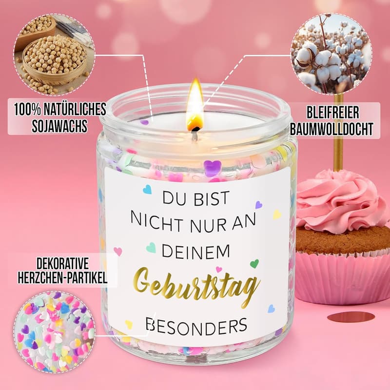Geburtstagskerze für Frauen, Vanille-Duft, 200g