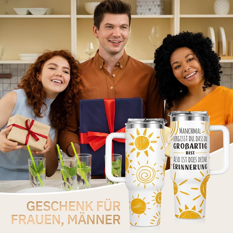 Inspirierender Thermobecher mit Sonnenmuster für Frauen