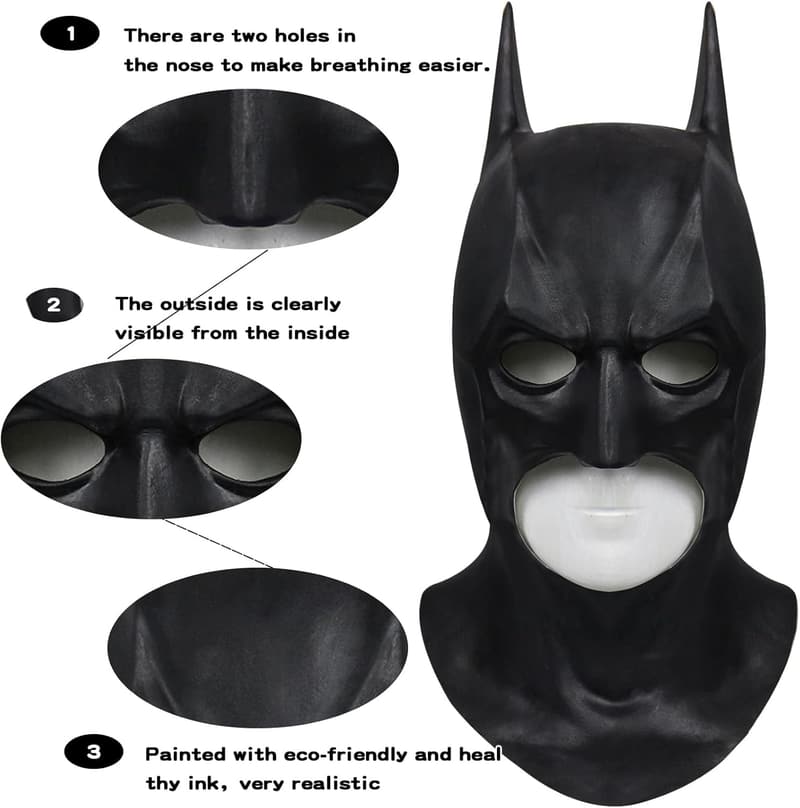 Superhelden-Batman-Maske aus Latex für Herren – Kostüm-Karneval Halloween