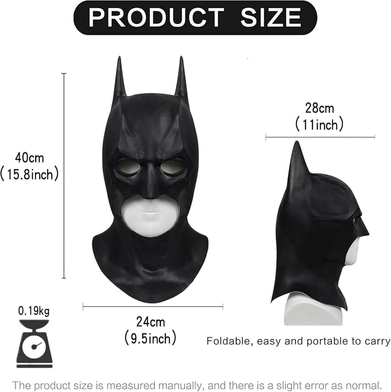 Superhelden-Batman-Maske aus Latex für Herren – Kostüm-Karneval Halloween