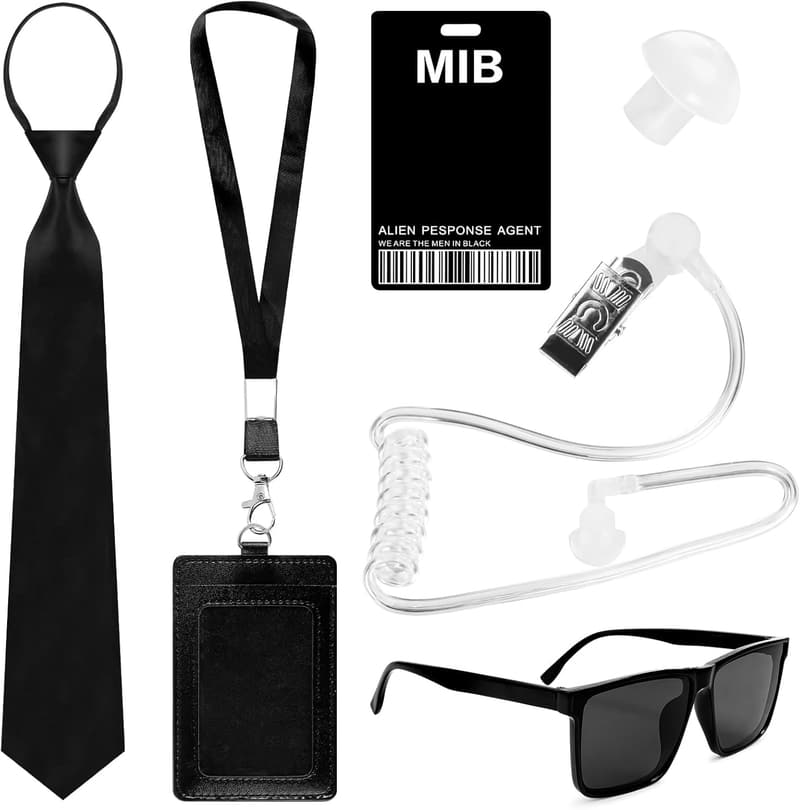 Men in Black Agent Kostüm Zubehörset mit Sonnenbrille und ID Karte