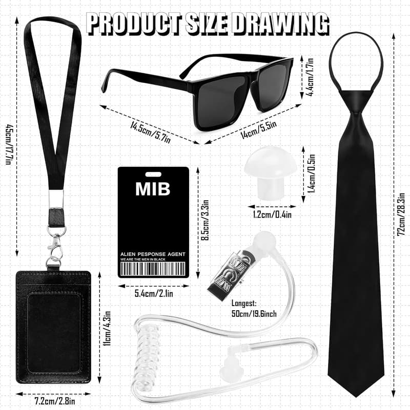 Men in Black Agent Kostüm Zubehörset mit Sonnenbrille und ID Karte