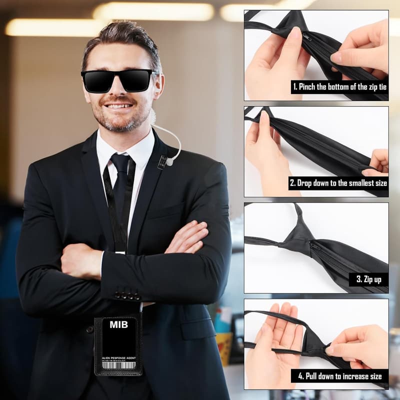 Men in Black Agent Kostüm Zubehörset mit Sonnenbrille und ID Karte