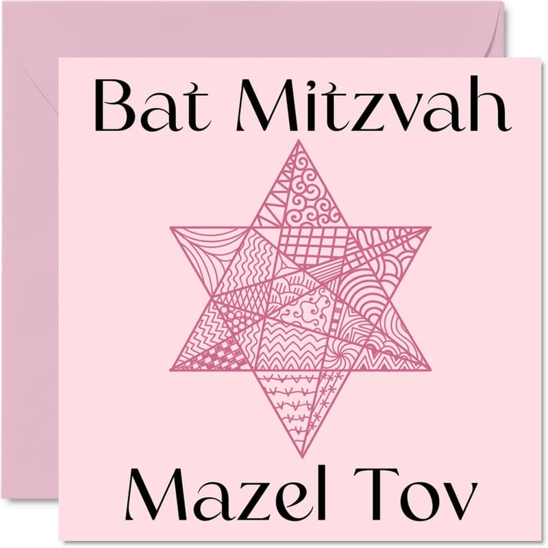 Fledermaus-Mitzwa-Karte für Mädchen – Zentangle Davidstern Glückwunsch