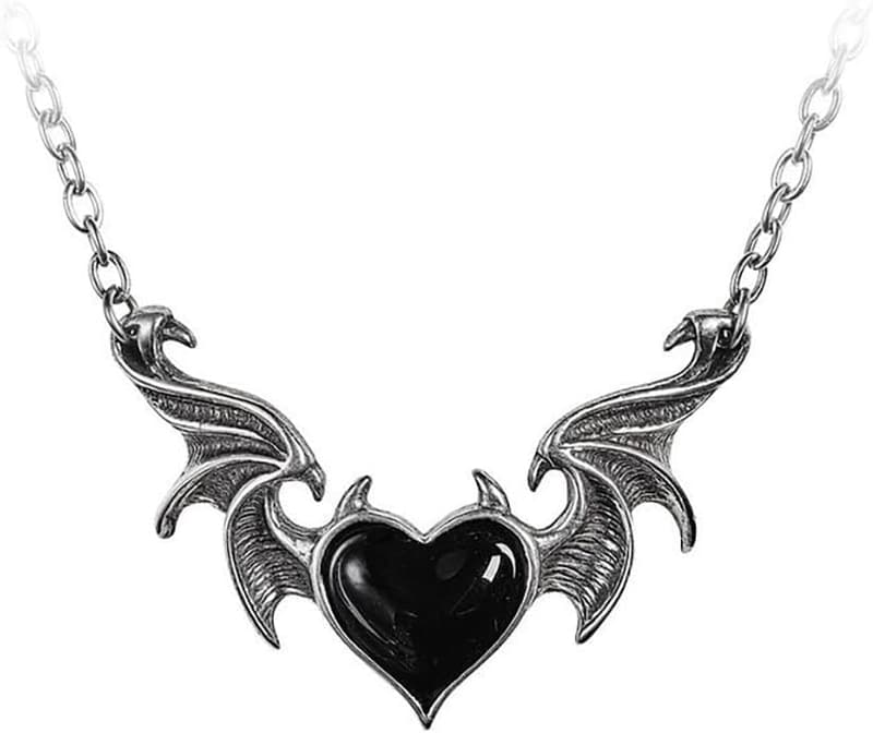 Gothic Schwarz Herz Halskette mit Fledermausflügel für Frauen