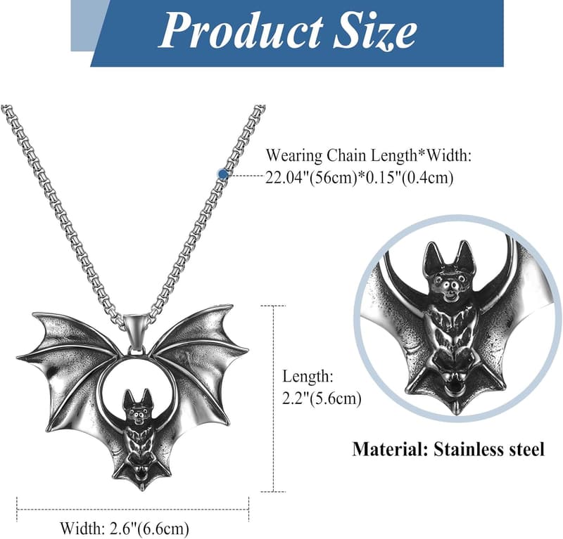 Gothic Fledermaus Halskette aus Edelstahl für Herren – Vintage Punk Schmuck