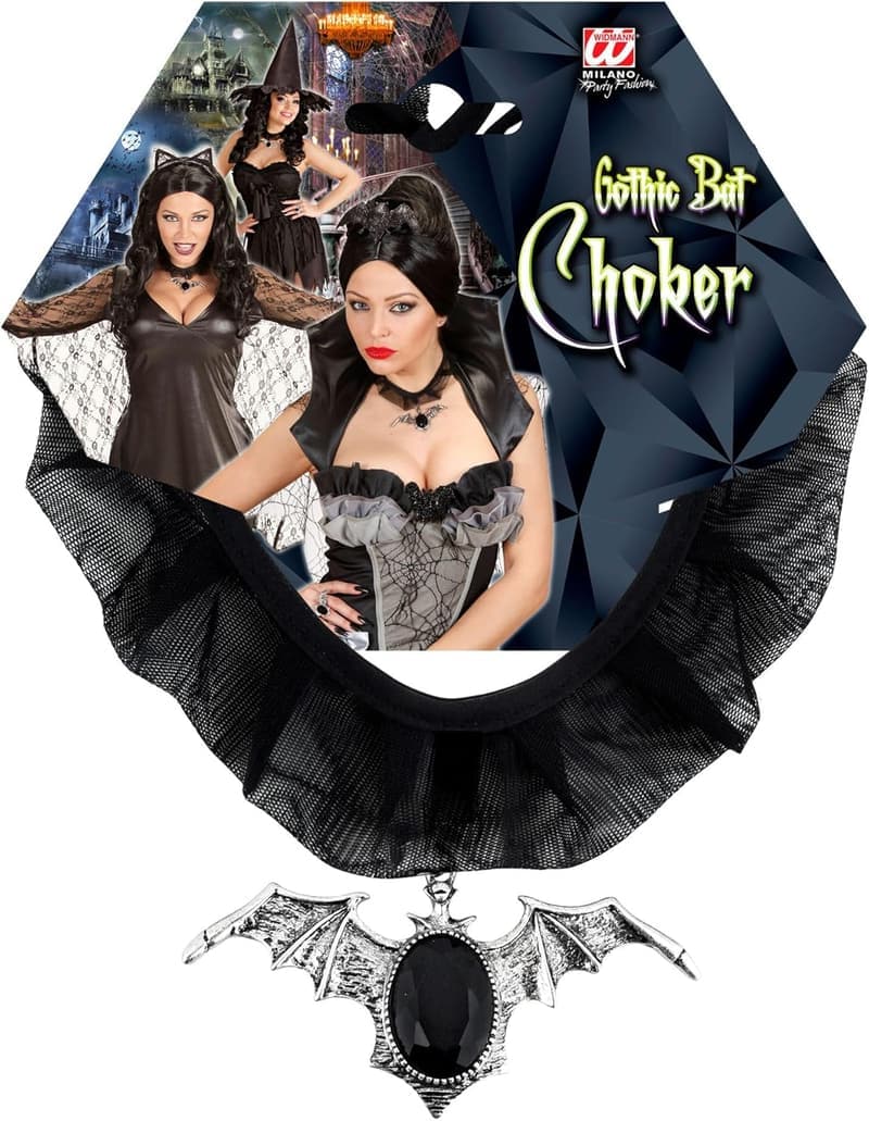 Halskette Fledermaus mit schwarzen Edelstein für Halloween-Mottoparty