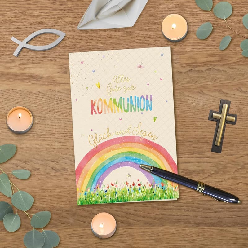 Glückwunschkarte zur Kommunion aus 100% Zuckerrohrpapier, 11,5 x 17 cm