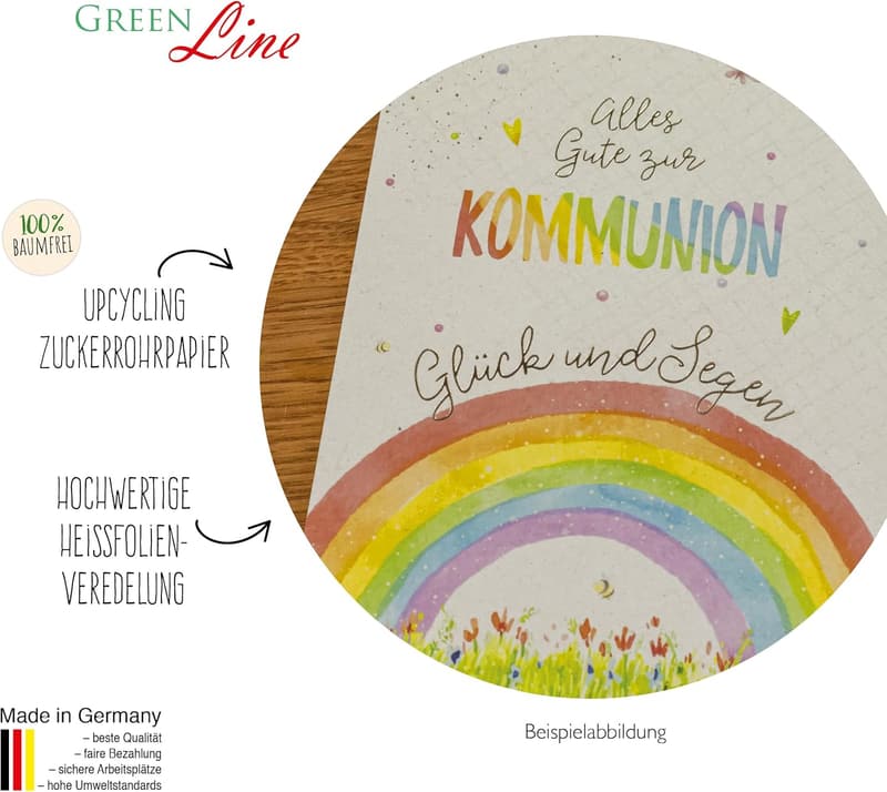 Glückwunschkarte zur Kommunion aus 100% Zuckerrohrpapier, 11,5 x 17 cm
