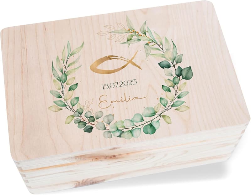 Personalisierte Erinnerungsbox zur Kommunion - Holz 30 x 20 x 14 cm