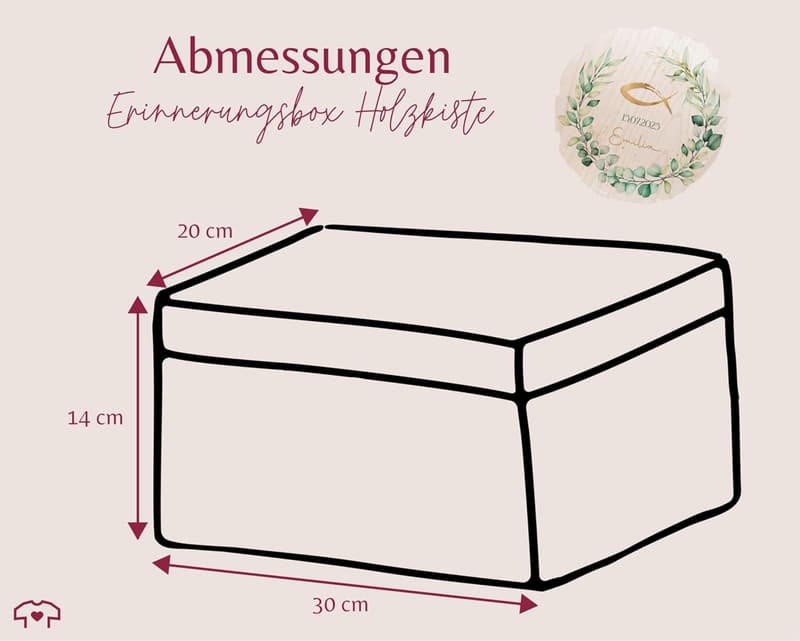 Personalisierte Erinnerungsbox zur Kommunion - Holz 30 x 20 x 14 cm