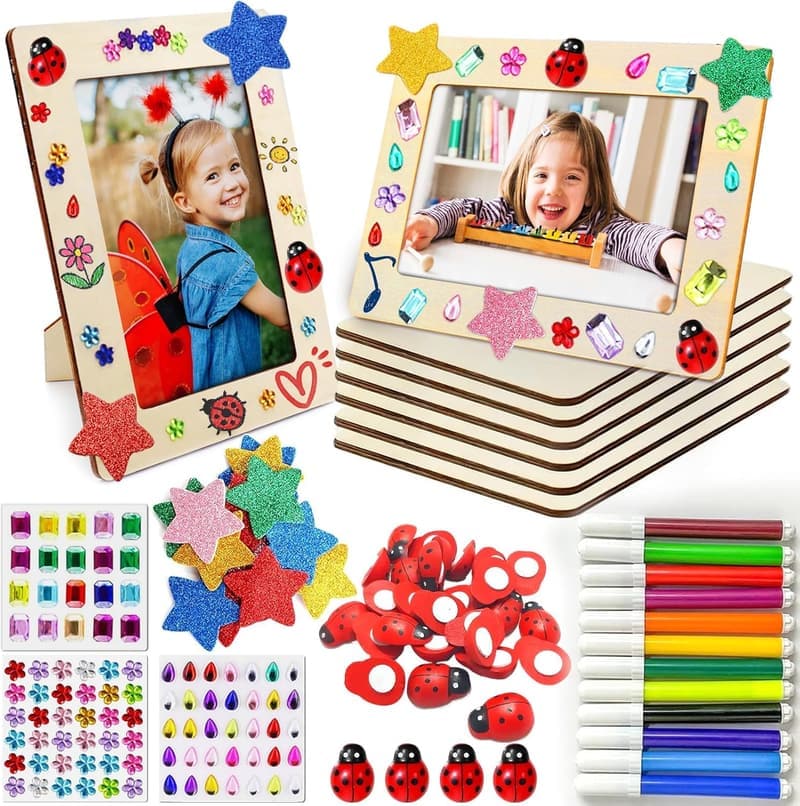 DIY Bilderrahmen Set aus Holz zum Bemalen für Kinder, 6 Stück