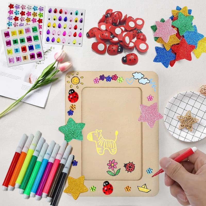 DIY Bilderrahmen Set aus Holz zum Bemalen für Kinder, 6 Stück