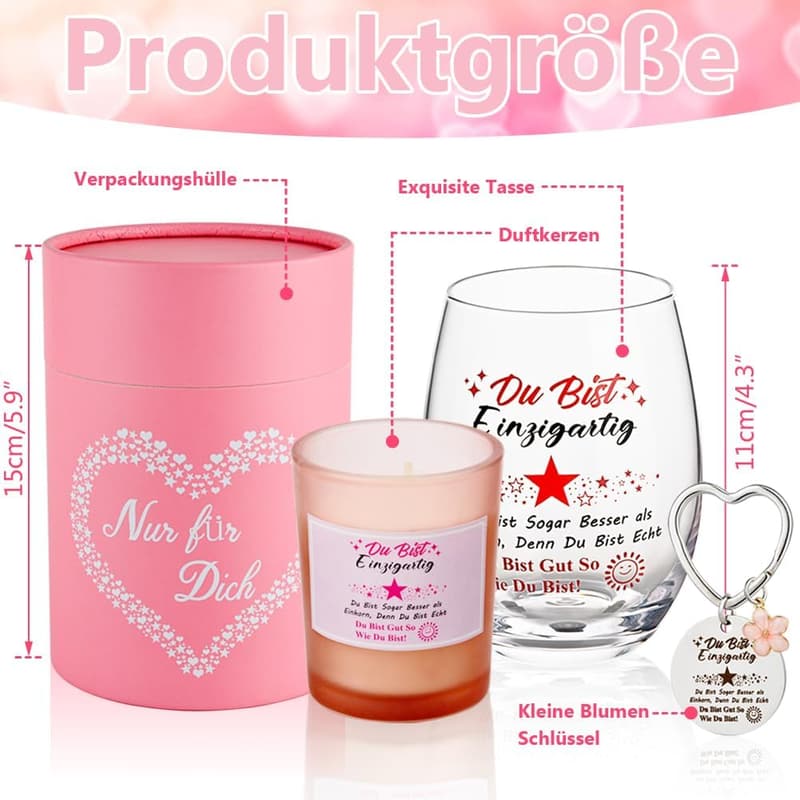Weinglas und Duftkerzen Set für beste Freundinnen - 430ml Borosilikatglas