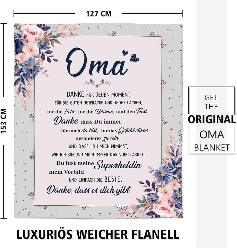 Personalisierte Flanell-Decke für Oma zum Geburtstag, 157x132 cm