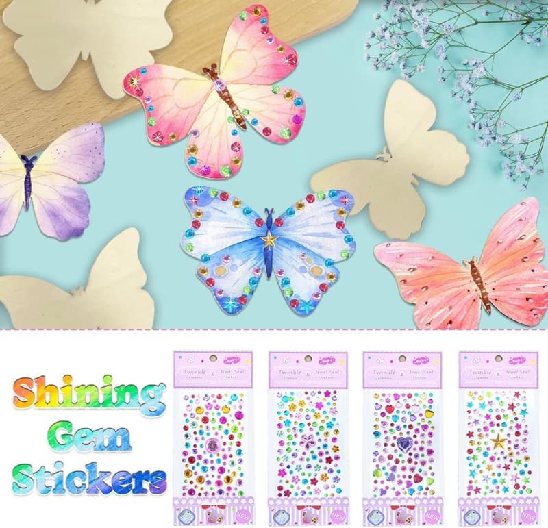 Bastelset Schmetterlinge für Kinder - 24 Holzfiguren mit Aquarellstift und Aufkleber