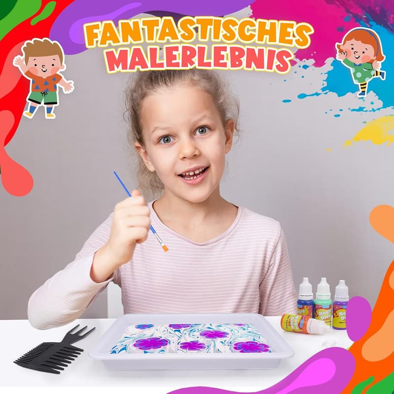 Bastelset Marmorierfarbe für Kinder ab 6 Jahren, Geschenk für Mädchen