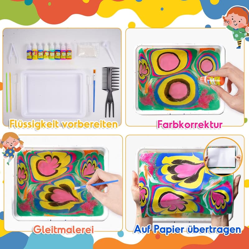Bastelset Marmorierfarbe für Kinder ab 6 Jahren, Geschenk für Mädchen