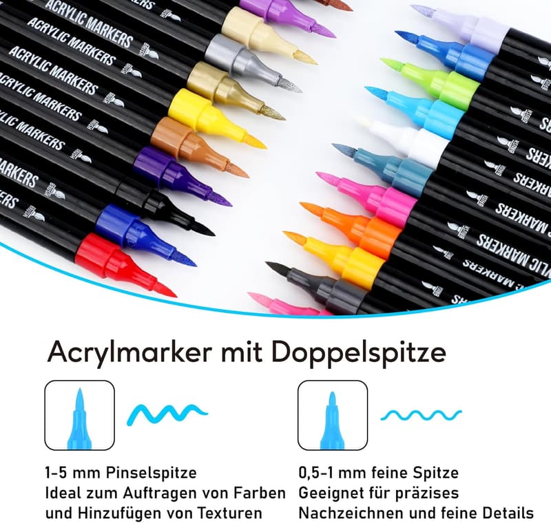 Acrylmarker Set mit 24 Farben für Kunst und DIY-Projekte