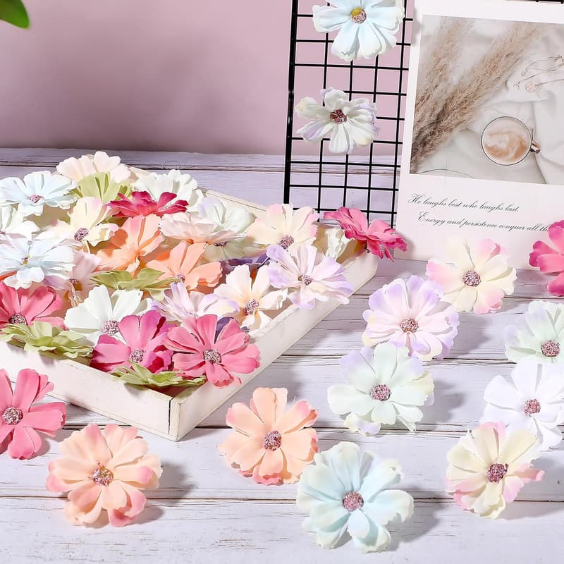 60 Künstliche Blumen in bunten Farben für Hochzeitsdeko und Basteln