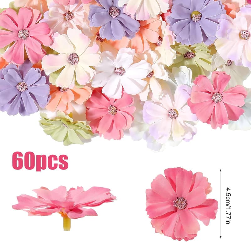 60 Künstliche Blumen in bunten Farben für Hochzeitsdeko und Basteln