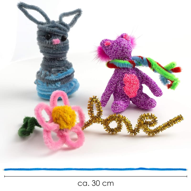 Bunte Pfeifenputzer 220er Set für DIY Projekte – 30cm, 30 Farben inkl. Glitzerdraht
