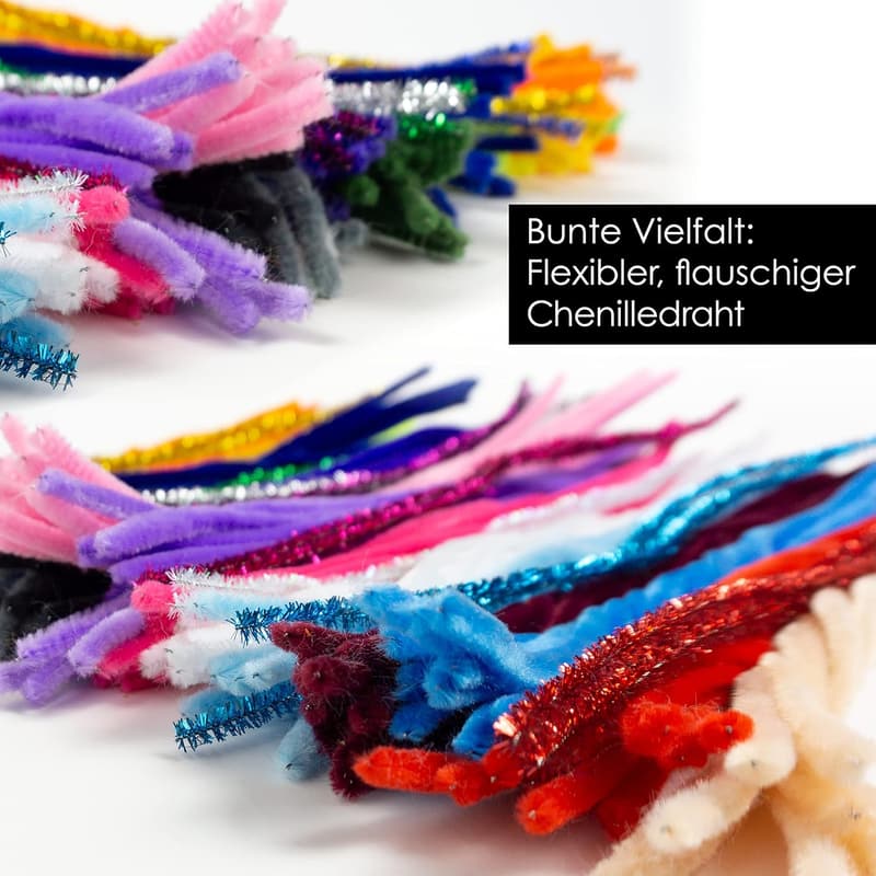 Bunte Pfeifenputzer 220er Set für DIY Projekte – 30cm, 30 Farben inkl. Glitzerdraht