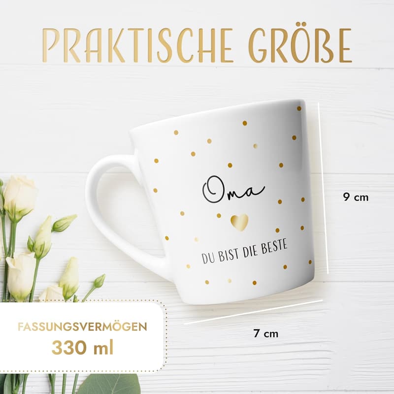 Dankeschön-Tasse für die beste Oma - Kaffeebecher mit Herz