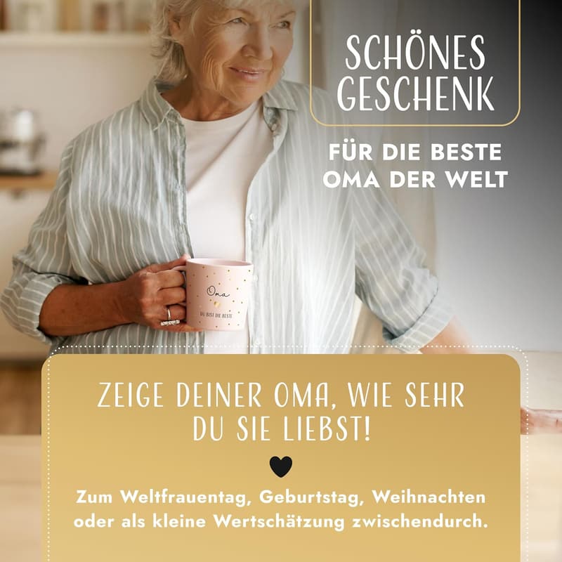 Dankeschön-Tasse für die beste Oma - Kaffeebecher mit Herz