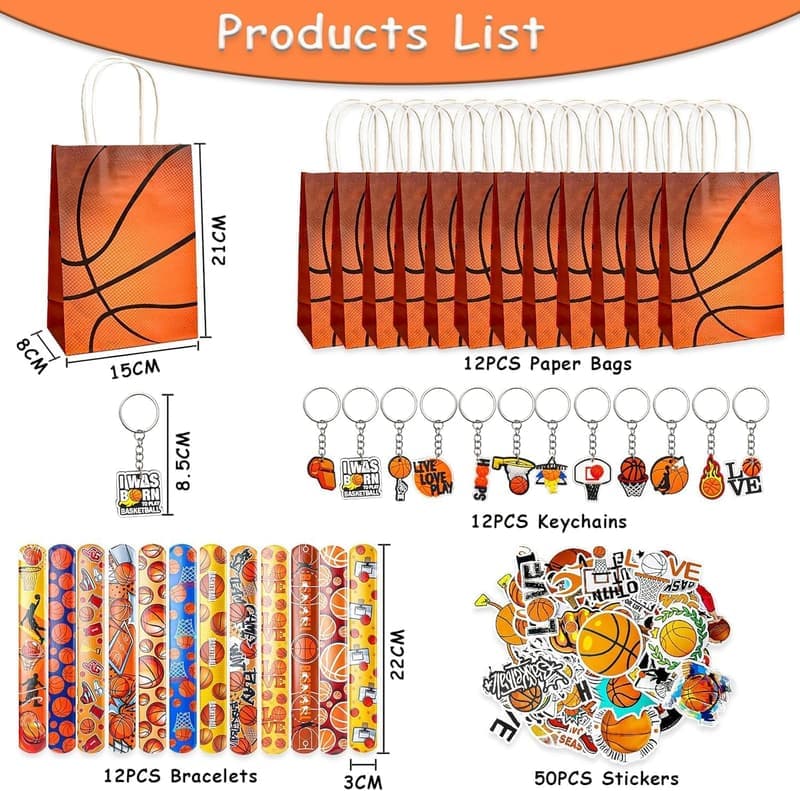 Basketball Party Set mit 86 Teilen, Geschenktüten & Zubehör für Kinder