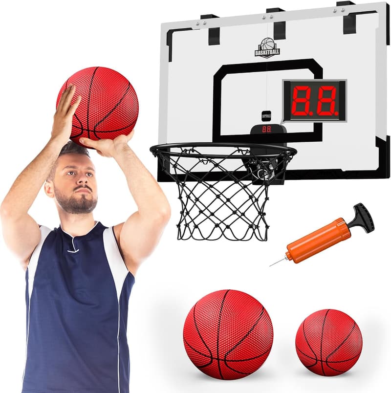 Großer Basketballkorb für Kinder mit Anzeiger und 2 Bällen (schwarz)