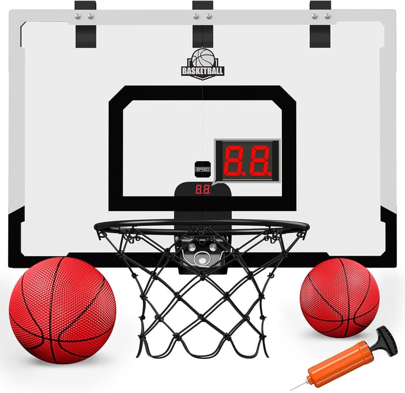 Großer Basketballkorb für Kinder mit Anzeiger und 2 Bällen (schwarz)
