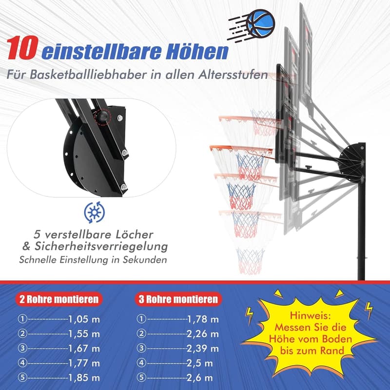 Höhenverstellbarer Basketballständer für Kinder und Jugendliche, mobil mit Gewichtssack