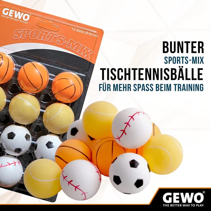 GEWO Sports-Mix Tischtennisbälle 40+ mm - 12 bunte, hochwertige Bälle
