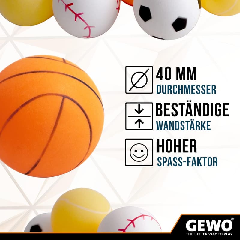 GEWO Sports-Mix Tischtennisbälle 40+ mm - 12 bunte, hochwertige Bälle