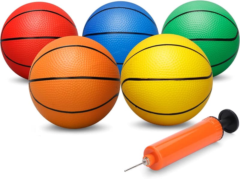 Bunter Mini Basketball für Kinder, 16 cm, mit Pumpe, 5 Stück