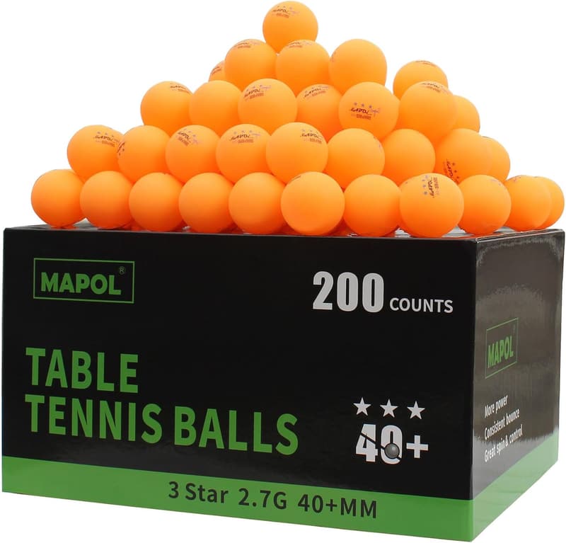 MAPOL 200 Tischtennis-Bälle, 3-Sterne Trainingsbälle für Sport