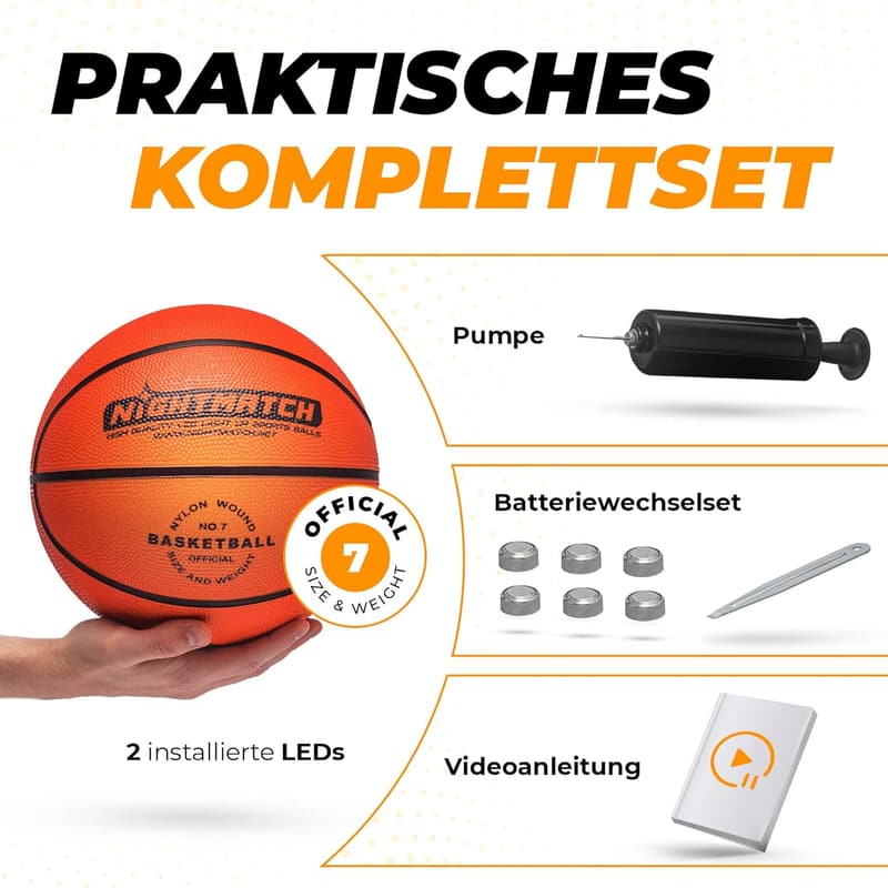 Wasserdichter LED Leuchtbasketball Größe 7 – Komplettset für Spaß im Dunkeln