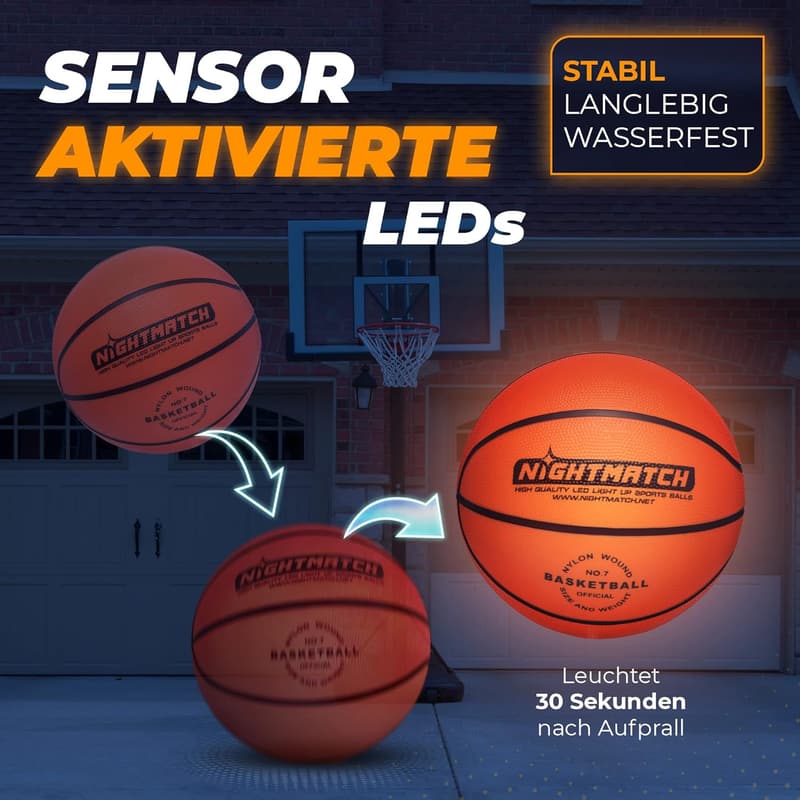 Wasserdichter LED Leuchtbasketball Größe 7 – Komplettset für Spaß im Dunkeln