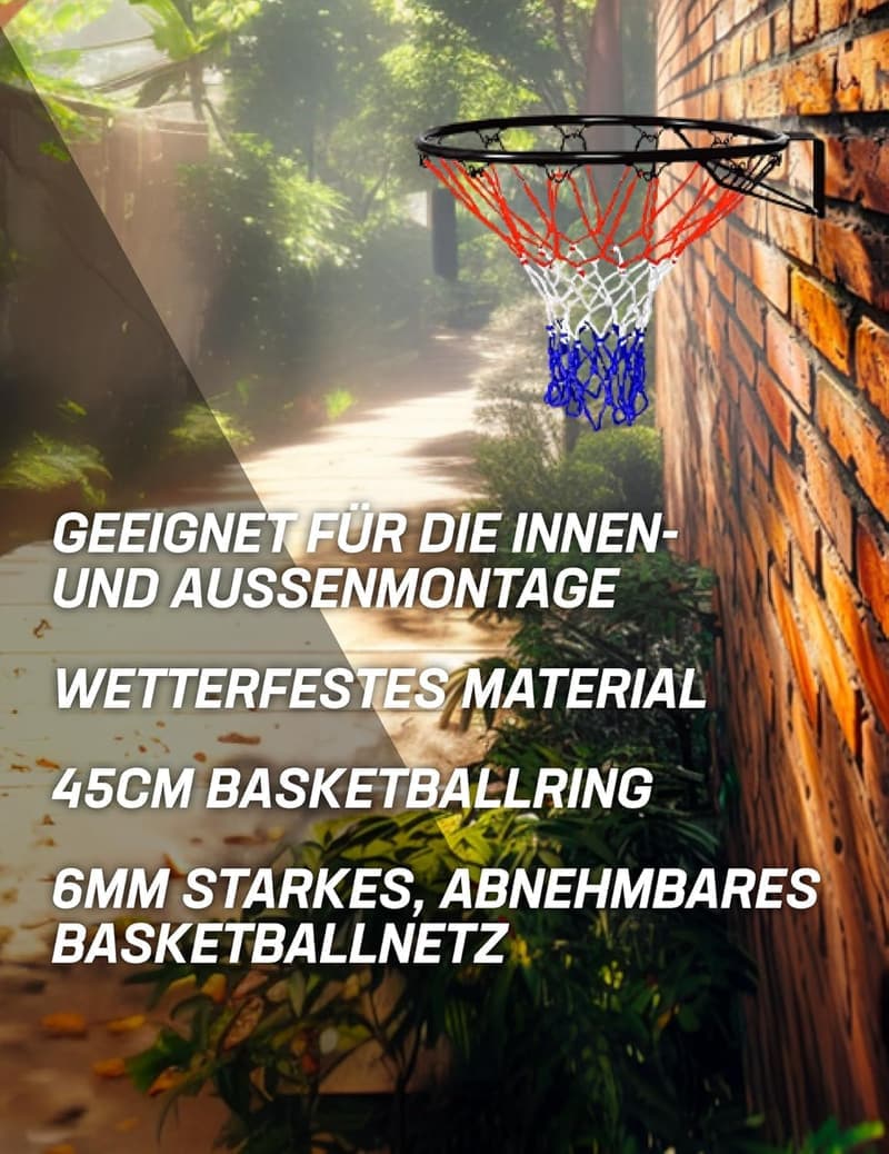 Basketballkorb mit Wandhalterung und abnehmbarem Netz – 45 cm für Innen/Außen