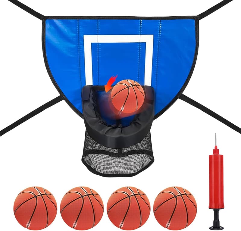 Trampolin Basketballkorb mit 4 Bällen und Pumpe für Innen und Außen